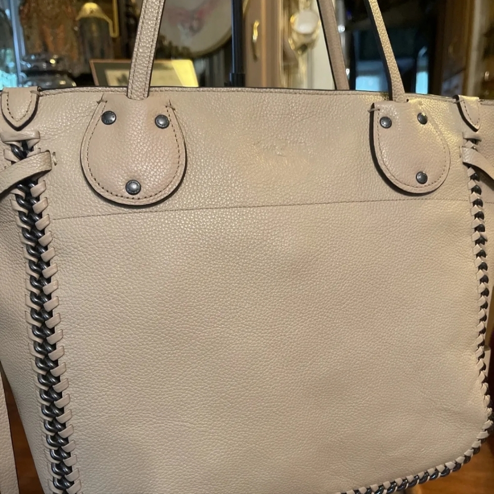 Coach Tatum Whiplash Chain Beechwood Leather Tote Bag Gem